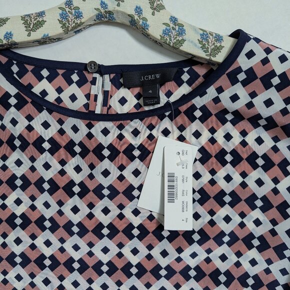 NWT J.Crew Tipped Silk Tee in Diamond Tile Print Size 4 - Picture 5 of 8